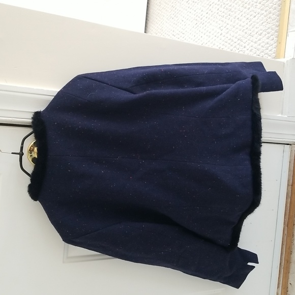 Talbots Navy Wool Blend Faux Fur Trimmed Jacket NWT size 12 - Picture 5 of 12